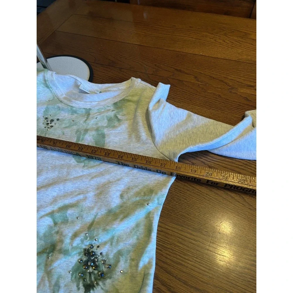 LOGO Lounge Lori Goldstein Women's Top Sz XS Green Watercolor Bedazzled Layered - Picture 7 of 10